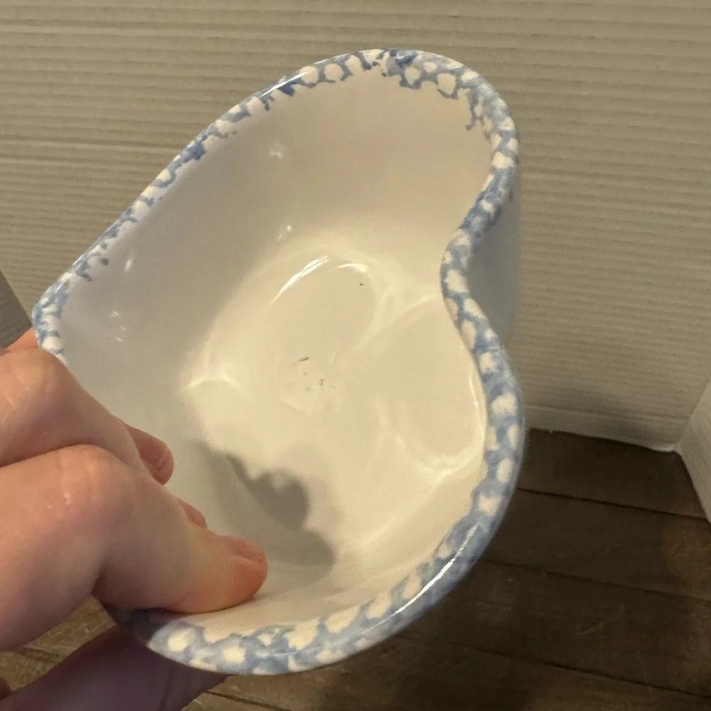 Heart-Shaped Ceramic Bowl with Spongeware Trim